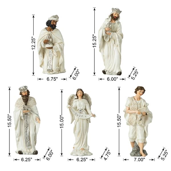 dimension image slide 12 of 30, Glitzhome 12pcs Resin Christmas Multi/ Blue/ Ivory Nativity Figurines Set
