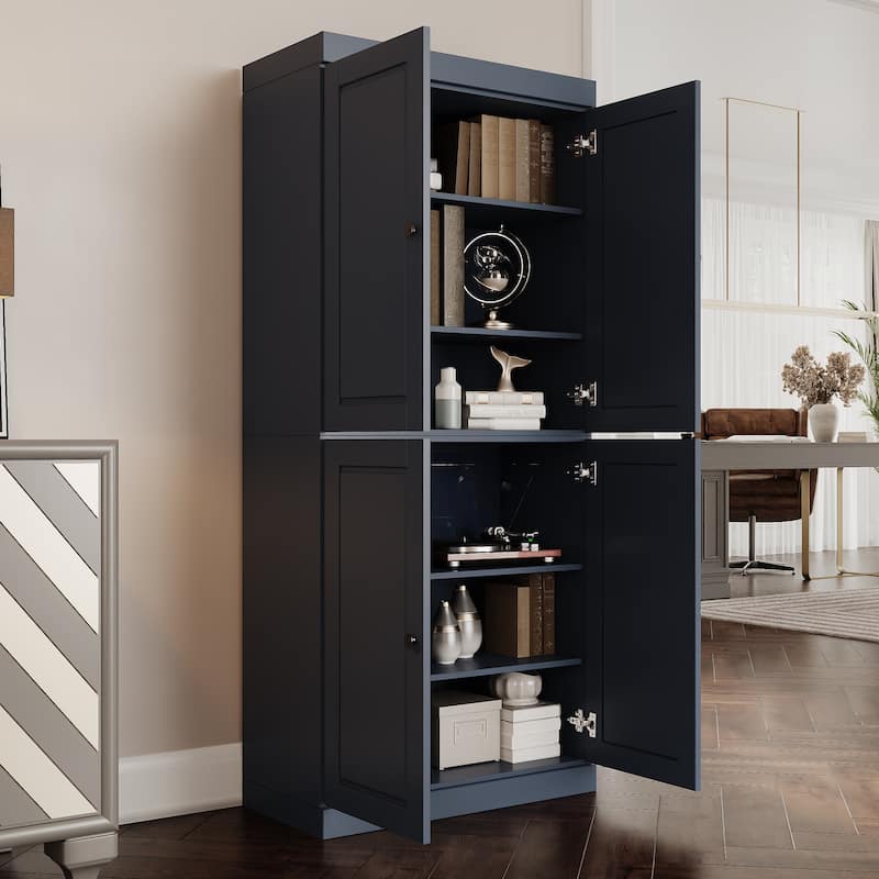 Palace Imports 100% Solid Wood 6-Shelf Bookcase with Solid Doors and Adjustable Shelves - Antique Blue