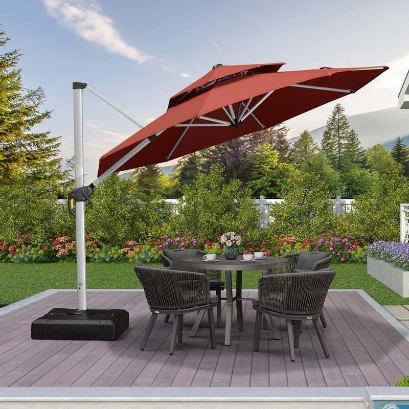 PURPLE LEAF 10 ft Double Top Round Windproof Offset Hanging Patio Umbrella - Brick Red