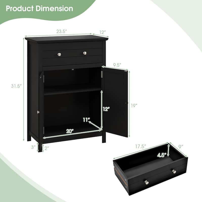 Gymax Bathroom Floor Cabinet Wooden Storage Organizer with Drawer &