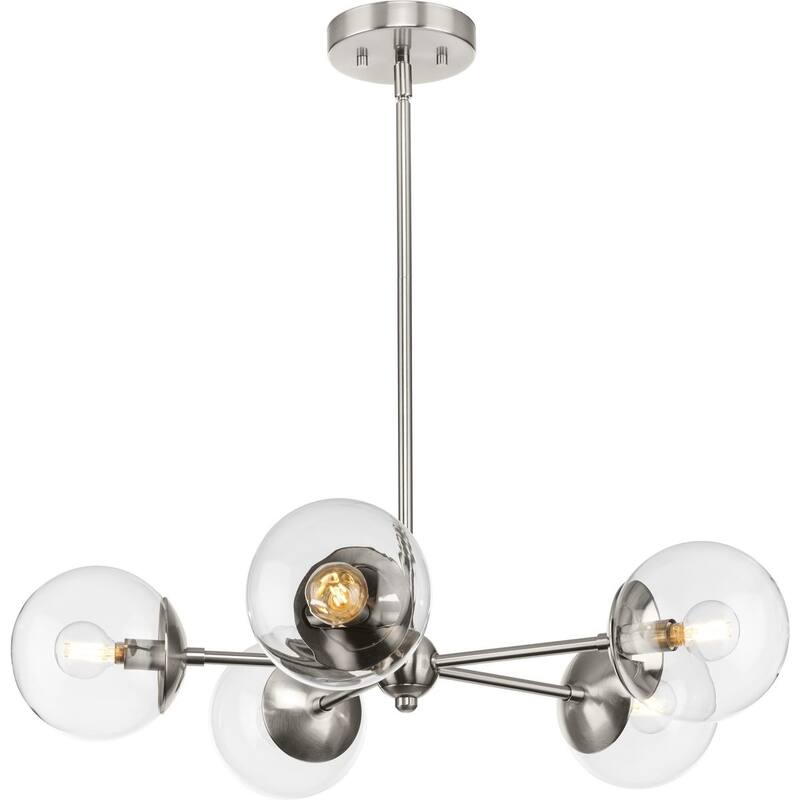 Atwell Collection Five-Light Brushed Nickel Mid-Century Modern Chandelier - 28 in x 28 in x 5.87 in