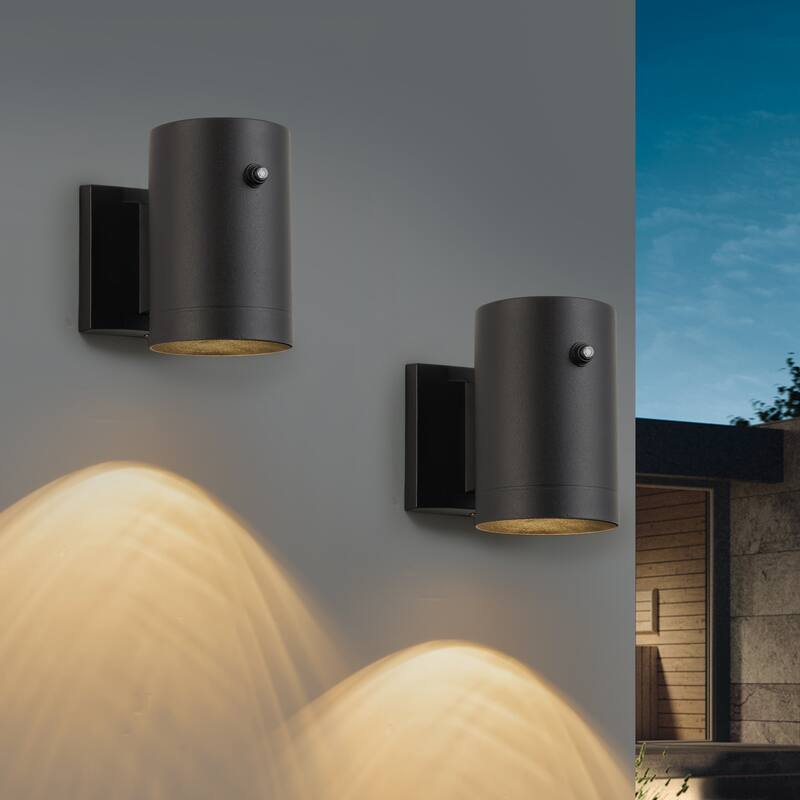 C Cattleya 2 Pack Black Dusk to Dawn Cylinder Outdoor Wall Sconce - Matte-Black