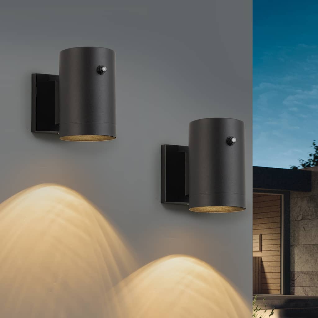 C Cattleya 2 Pack Black Dusk to Dawn Cylinder Outdoor Wall Sconce