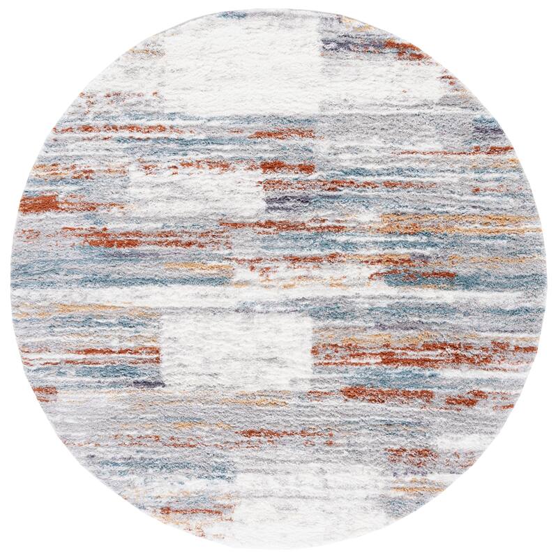 SAFAVIEH Berber Shag Addison Rug - 7' Round - Blue Rust/Ivory