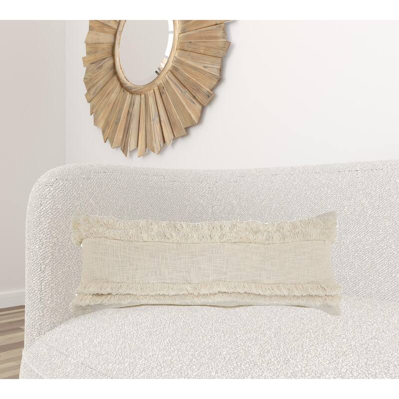 HomeRoots 14" X 36" Cream 100% Cotton Zippered Pillow