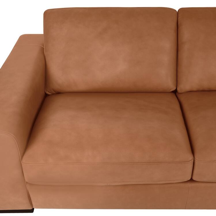 Genuine leather sofa & loveseat with feather cushions, square arms, sturdy & stylish.
