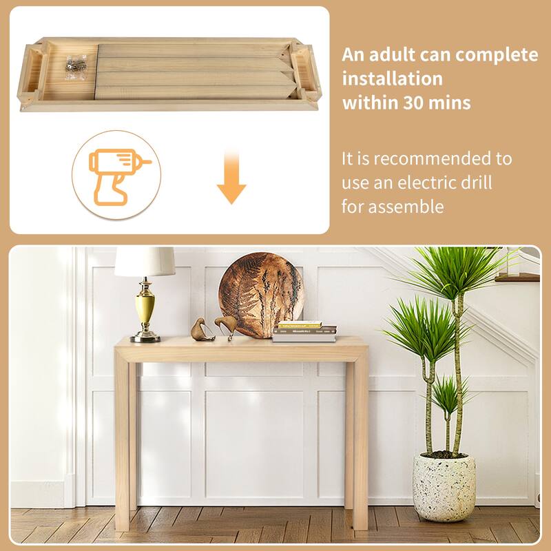 Pinewood Entryway Table Console with Sturdy Surface 220 lbs - 46.1 x 11.8 x 31.9 in