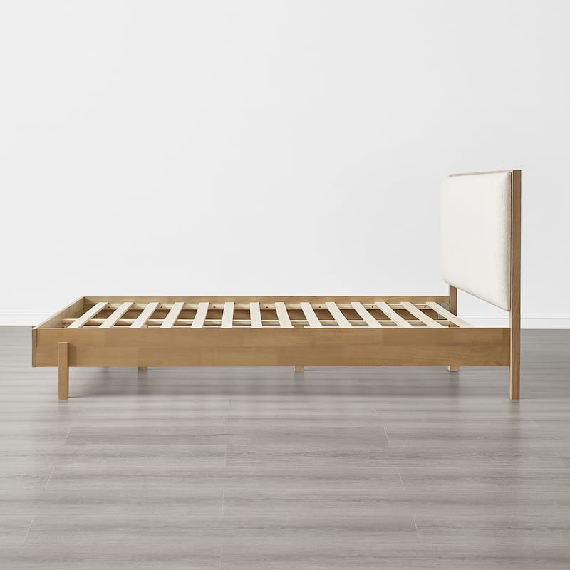 Spruce & Spring Modern Bouclé Platform Bed with Upholstered Headboard & Solid Wood Frame