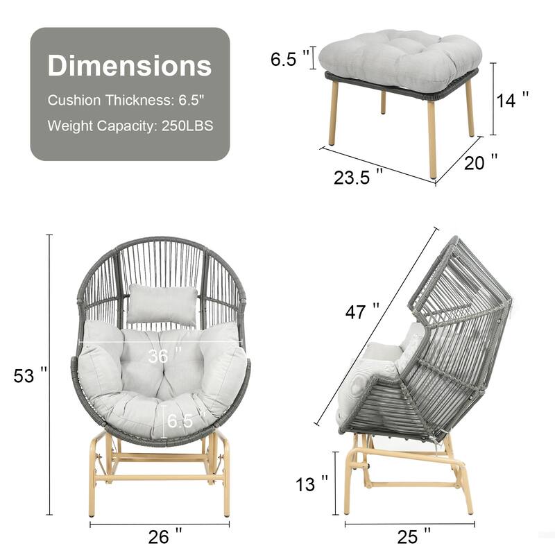 Outdoor Glider Egg Chair with Cushion and Ottoman