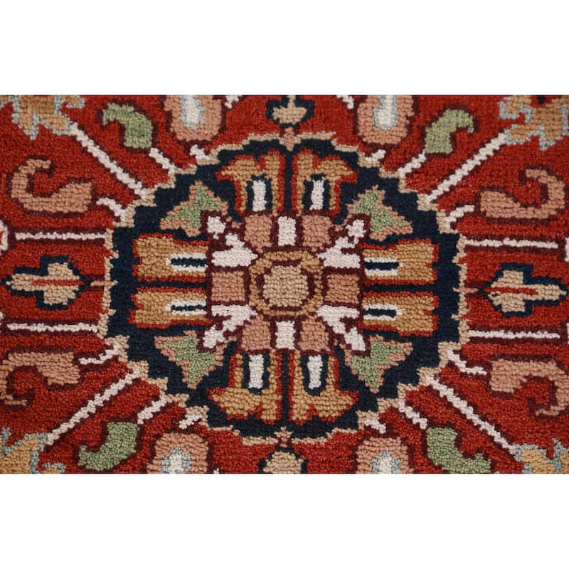 Hand Knotted Oriental 100% Wool Carpet Traditional Medallion Oranges & Rust Heriz (serapi) Area Rug - 11' 10'' X 9' 0''
