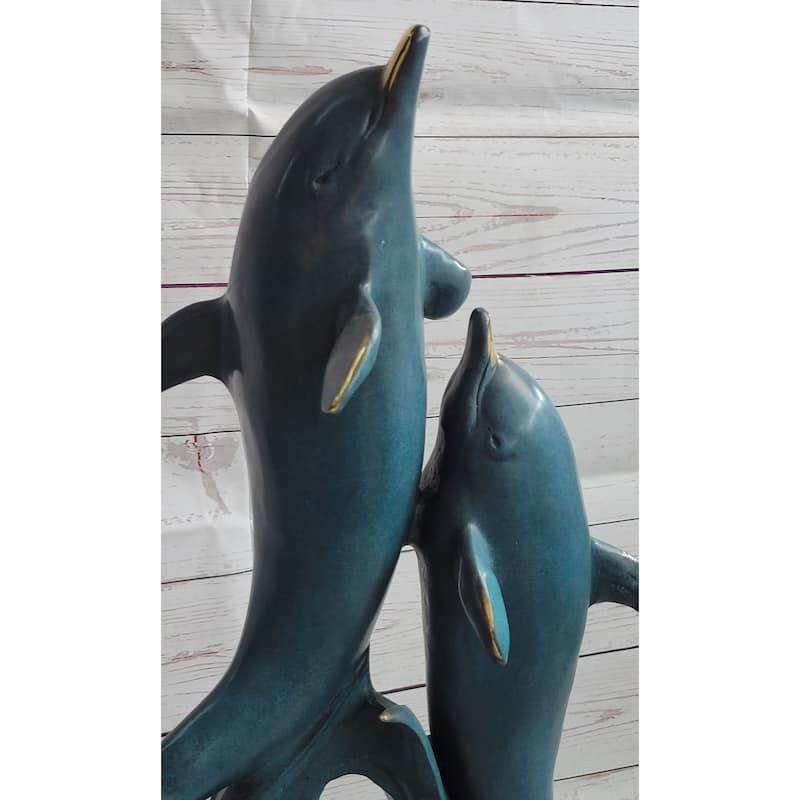 Hot Cast Bronze Leaping Imitative Dolphins Marine Life Sculpture Statue Decor Original Art