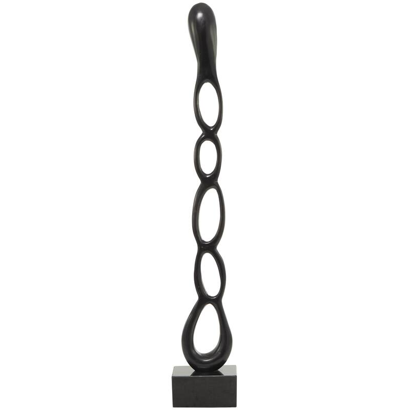 Aluminum Metal Abstract Tall Linked Floor Decorative Sculpture with Black Base - Black, Gold, Silver - Roche River Decor