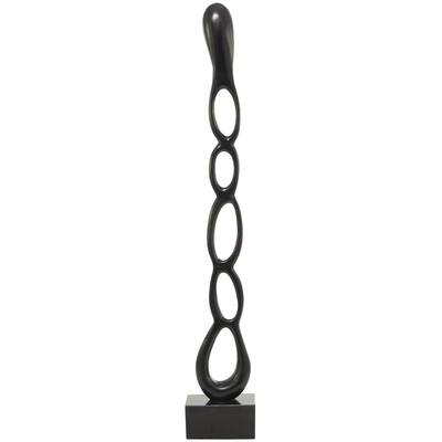 Aluminum Metal Abstract Tall Linked Floor Decorative Sculpture with Black Base - Black, Gold, Silver - Roche River Decor