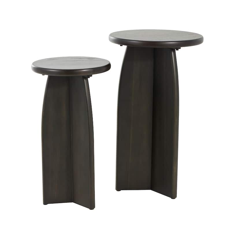 Black or Brown Wood Pedestal Accent Table (Set of 2)