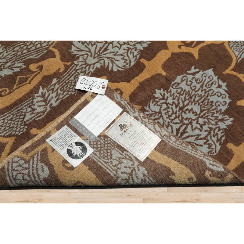 3x10 Tibetano Runner Hand Knotted Wool Brown Tibetan Arts & Crafts Rug - 3' x 10'