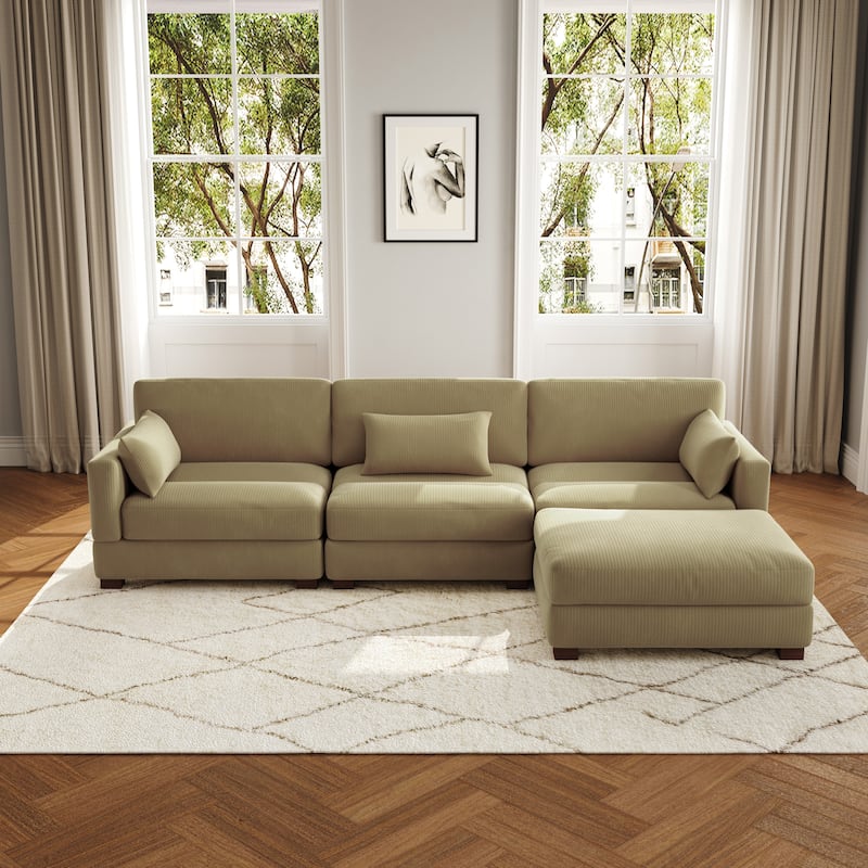 4-Piece L Shaped Couch Modular Sectional Sofa with Ottoman