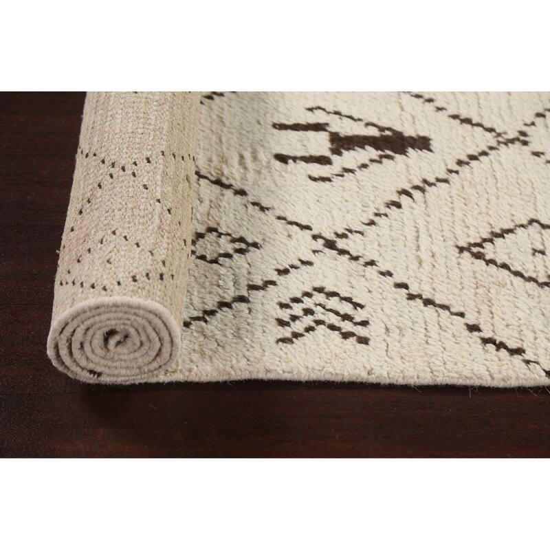 Trellis Tribal Moroccan Oriental Runner Rug Hand-knotted Wool Carpet - 2'6" x 10'8"