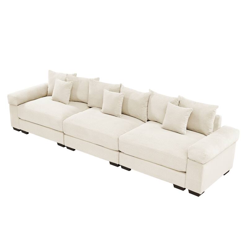 GDFStudio - Corduroy 3-Seater 130" Cloud Sofa Couch with Extra-Thick Armrests