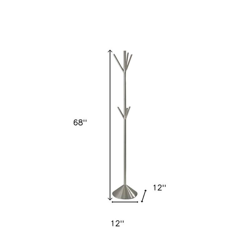 HomeRoots 68" Silver Steel Six Hook Freestanding Coat Rack - 12.00 in. x 68.00 in. x 12.00 in.