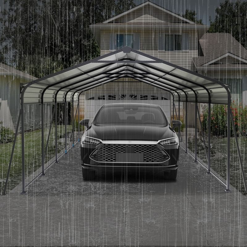 13×26.5 FT Heavy-Duty Metal Carport with Galvanized Steel Roof, Sturdy Garage Canopy Featuring Galvanized Frame.