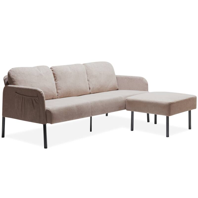 3 Seater L-Shaped Polyester Fabric Sofa with Ottoman, Modern Upholstered Sofa, Comfy Small Couches for Small Space - Beige