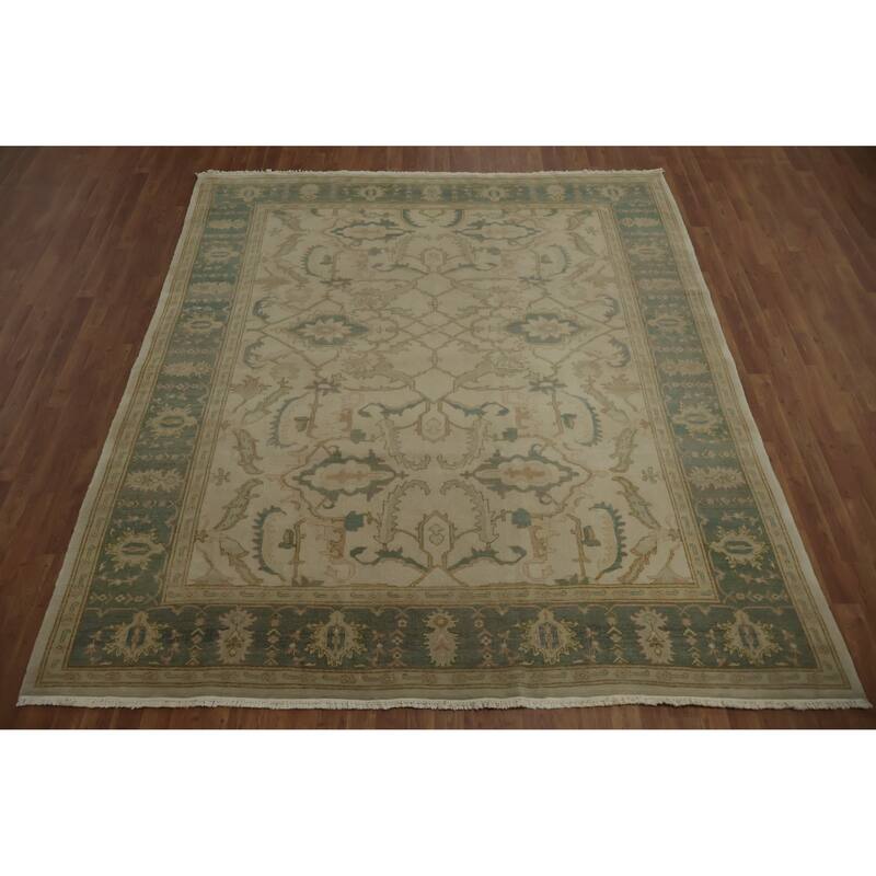 Hand Knotted Oriental 100% Wool Carpet Transitional All-Over Beige & Ivories Oushak Area Rug - 9' 0'' X 8' 0''