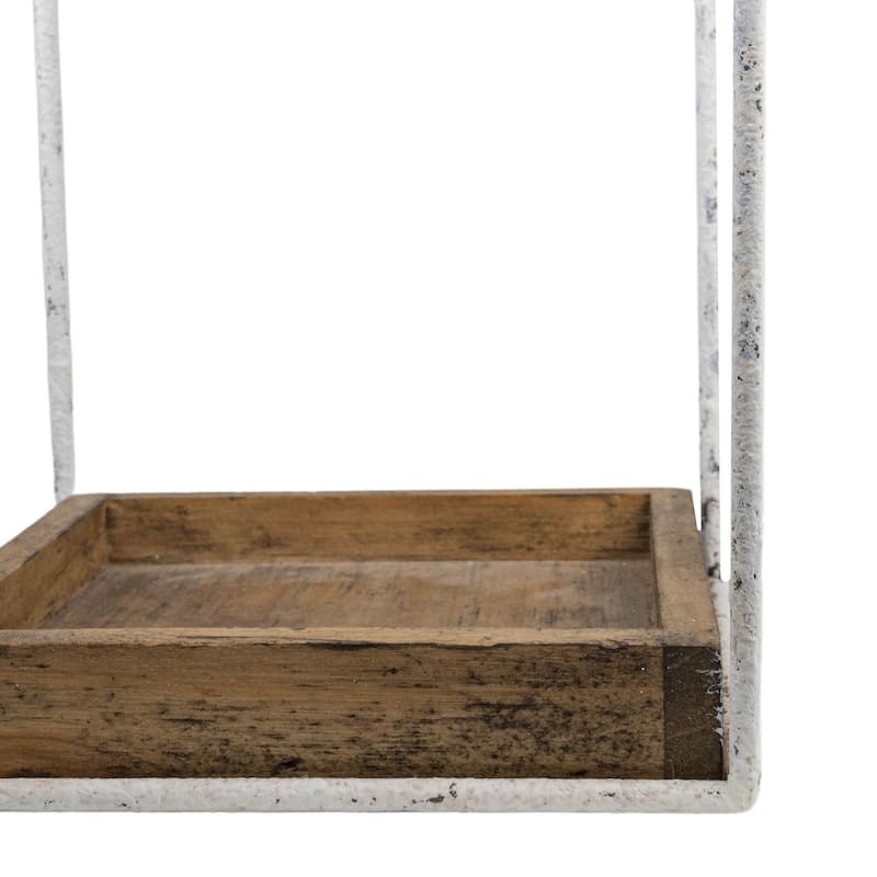 Foreside Home & Garden Platform Tray White Metal & Wood - 6 x 6 x 11.75"H