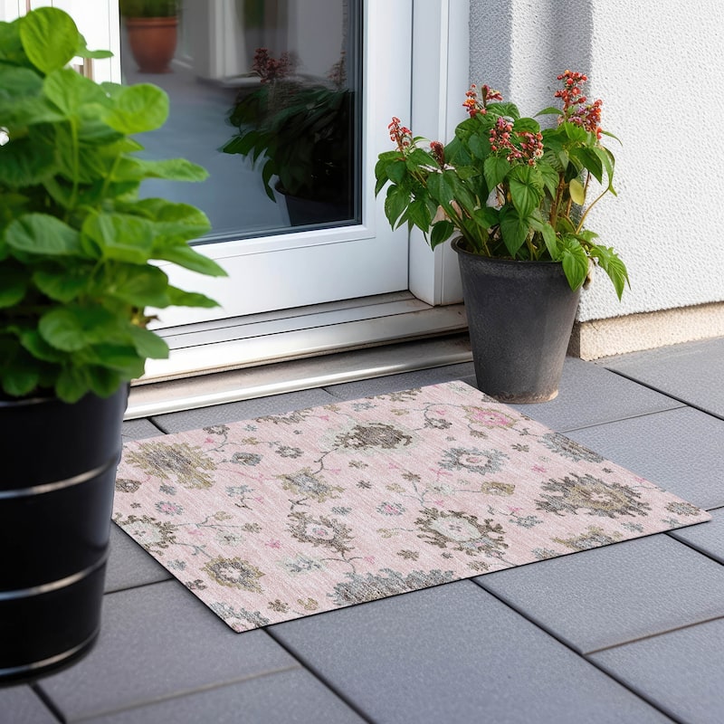 Machine Washable Indoor/ Outdoor Chantille Kashan Traditonal Rug - Pink - 1'8" x 2'6"