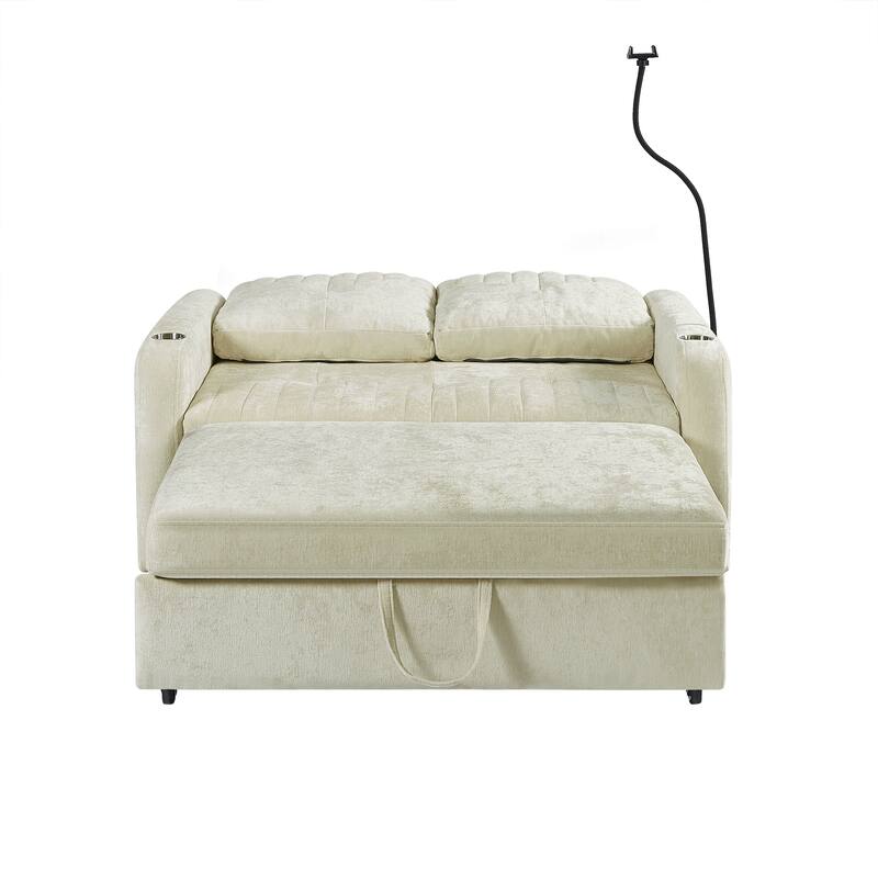 53.9" Modern Loveseat Pull-Out Sofa Bed With Adjustable Backrest