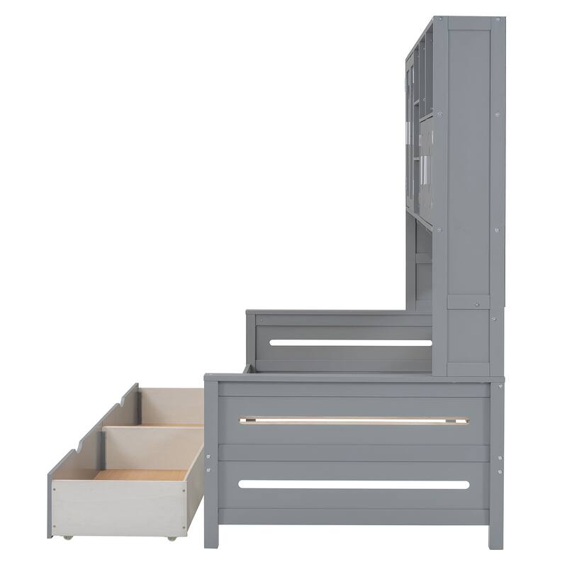 Twin Size Wooden Daybed with Drawers and Cabinet