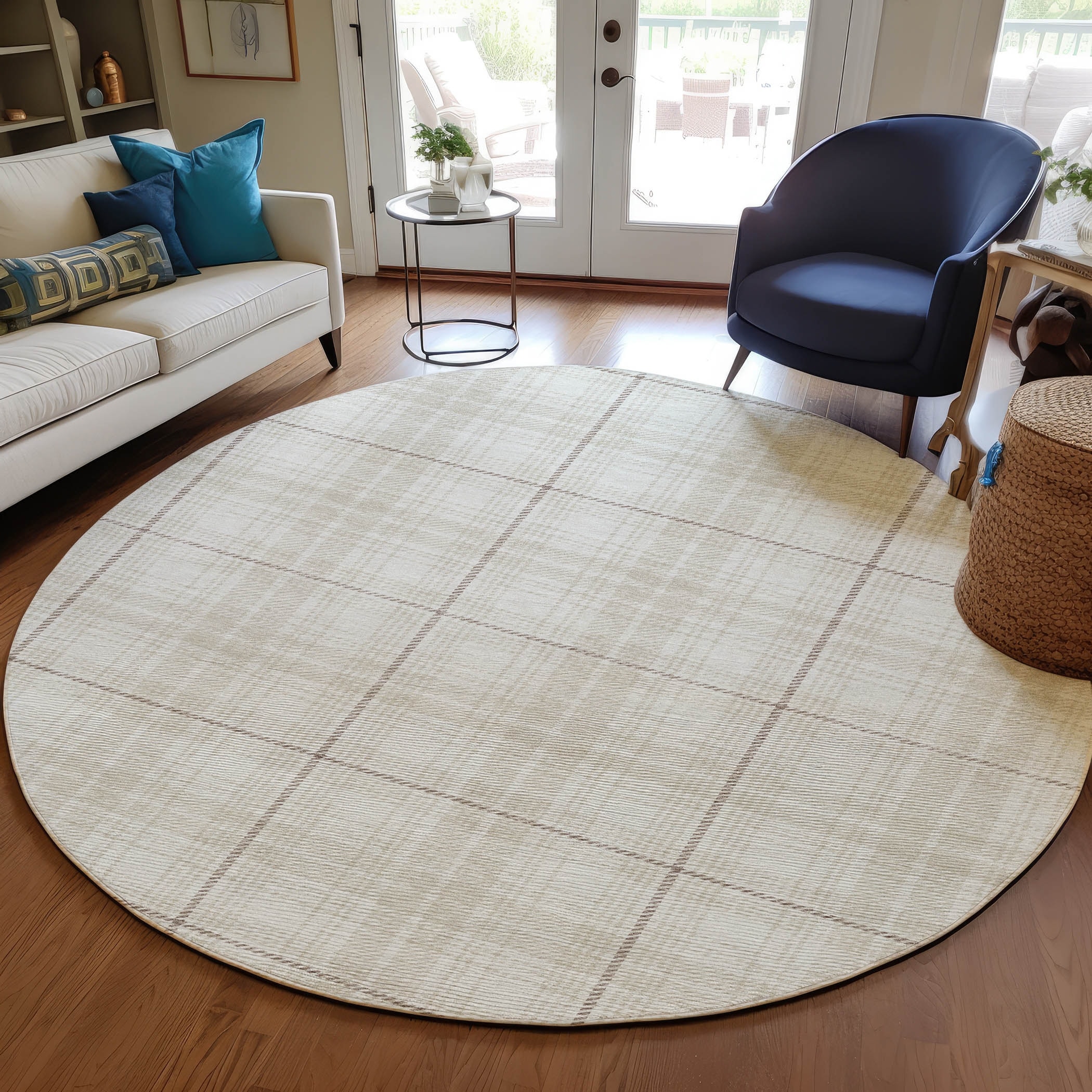 Machine Washable Indoor/ Outdoor Plaid Chantille Rug
