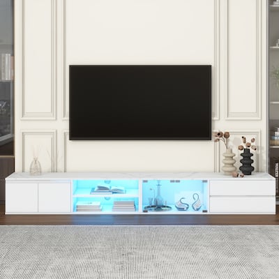 Modern TV Stand , Marble Tabletop Media Console Entertainment Center with 2 Drawers & Cabinets