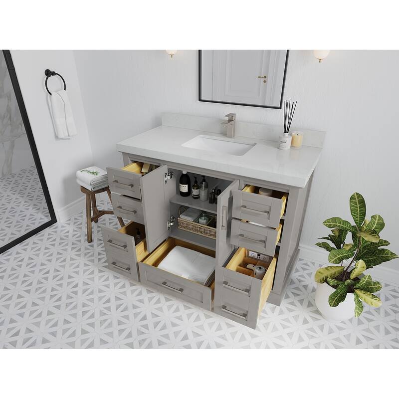 Willow Collection 48 in W x 22 in D x 36 in H Boston Single Bowl Sink Bathroom Vanity with Countertop