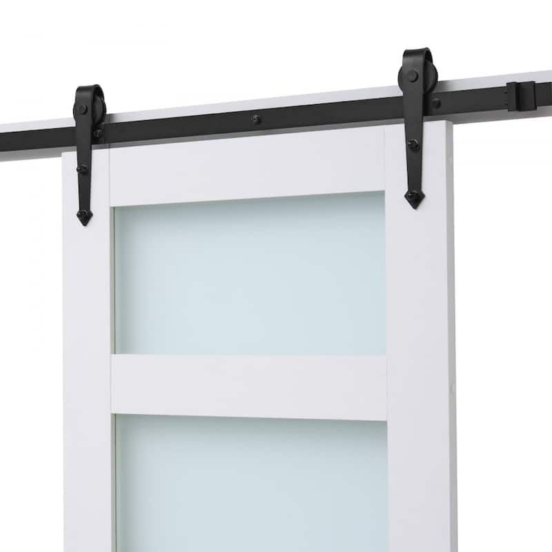 White MDF Sliding Barn Door with Frosted Glass for Bathroom and Kitchen