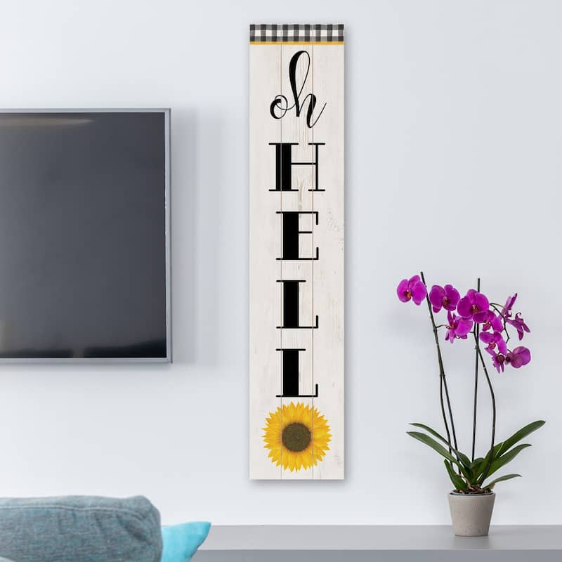 Oh Hello Vertical Decorative Indoor/Outdoor Pallet Wood Sign 36" by 7.5" Made in the USA