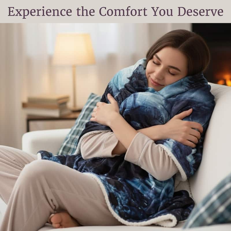 Sherpa Fleece Throw Blanket- Howling Wolf Pattern, Lightweight Hypoallergenic Bed or Couch Soft Plush Blanket by Windsor Home