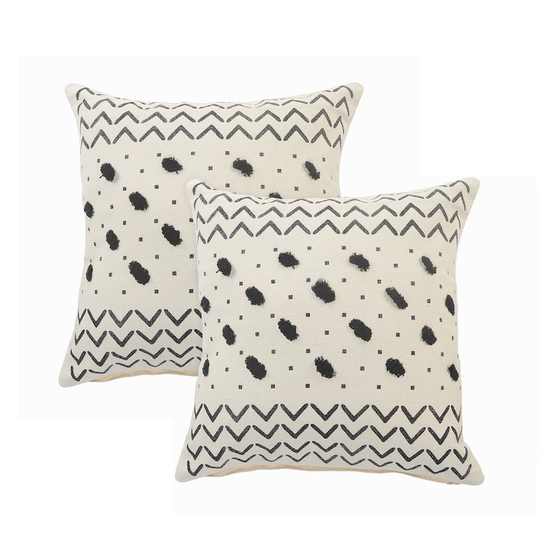 Sevita Avant-garde Natural/Black Dots Cotton Throw Pillow, Set of 2