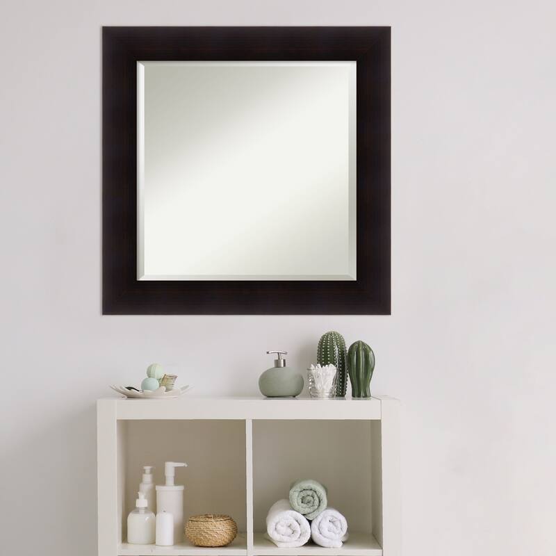 Beveled Wood Bathroom Wall Mirror - Portico Espresso Frame