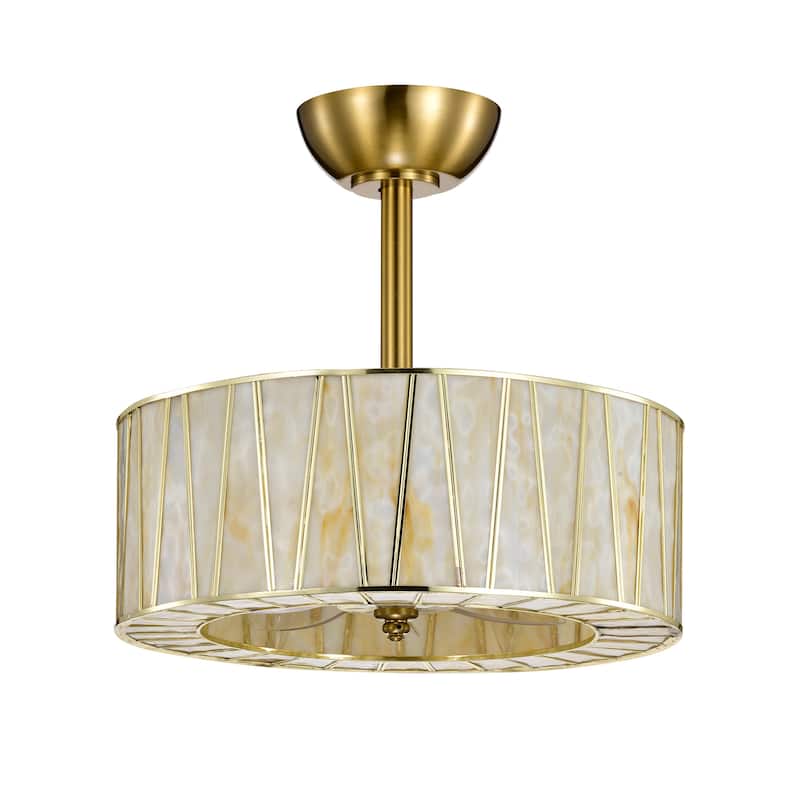 Sorcha Brass Finish Fandelier with Opaque Marbled Shade Remote Contol
