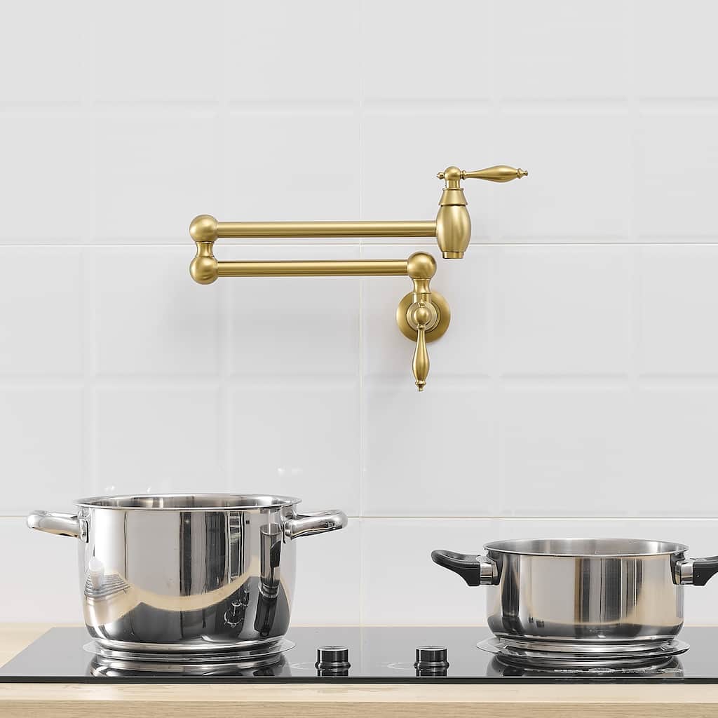 Brushed Gold Wall Mount Pot Filler Kitchen Faucet