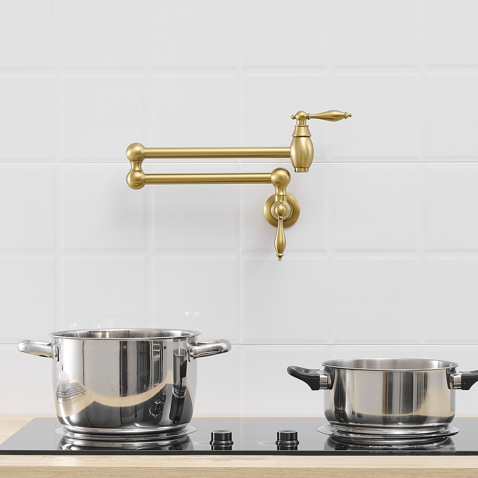 Brushed Gold Wall Mount Pot Filler Kitchen Faucet - Brushed Gold