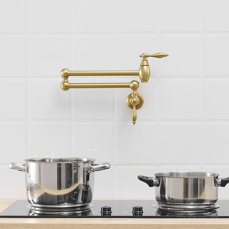 Wall Mount Commercial Pot Filler Faucet,Brass Material Folding Faucet, with Stretchable Double Joint Swing Arms