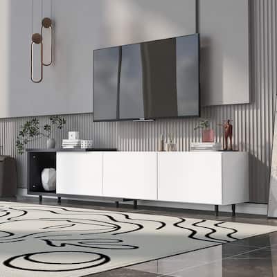 Roomfitters Extendable TV Stand for 80 Inch TV and Above, Modern Cabinet with Open Storage and Sleek Design