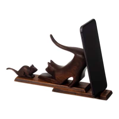 Novica Handmade Helping Buddies Wood Phone Holder