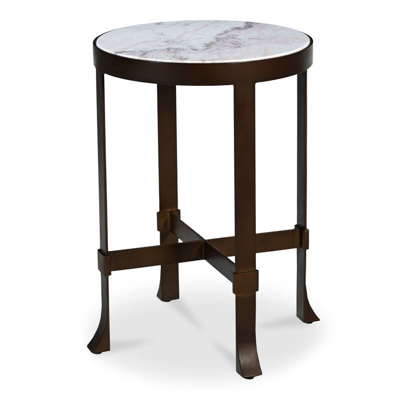 NADAAL STUDIOS Caelin Side Table, White Marble Top with Iron Base and Metal-Rim Edge, White