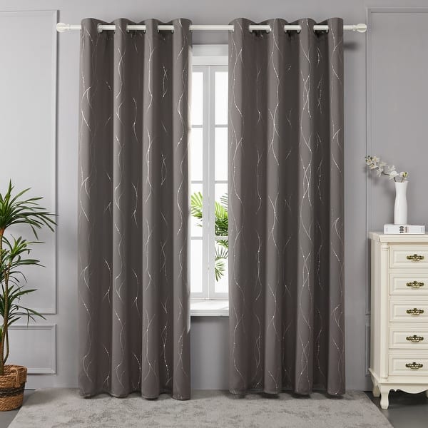 slide 2 of 4, Deconovo Wave Line with Dots 52 Width Curtains Pair(2 Panel) 42x54 Inch - Taupe