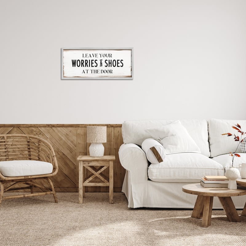 Stupell Leave Worries and Shoes At Door Farmhouse Phrase Framed Wall Art