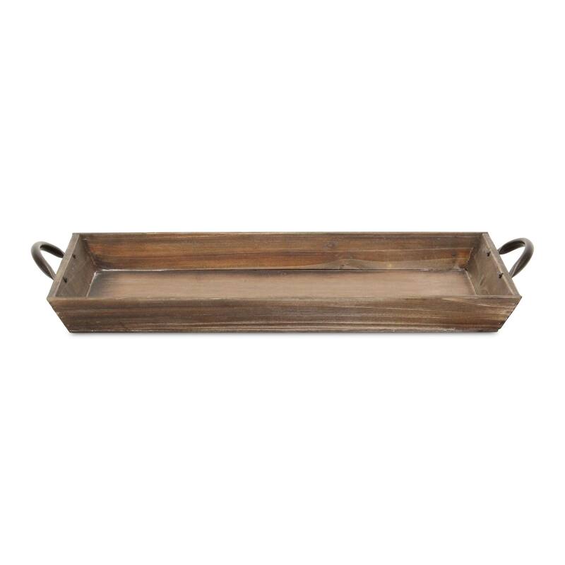 Solid Wood Tapered Decor Tray with Metal Handles