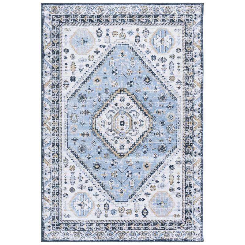 SAFAVIEH Bayside Machine Washable Surmeli Shabby Chic Rug - 4' x 6' - Blue/Navy