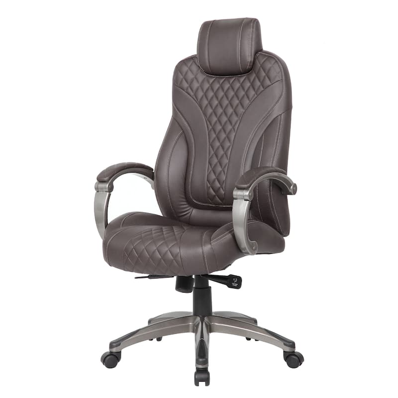 Kelly Rolling Executive Armchair, Brown Stitched-Back Faux Leather